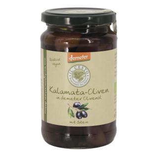 Oliven-Kalamata in Olivenöl, schwarz mit Stein