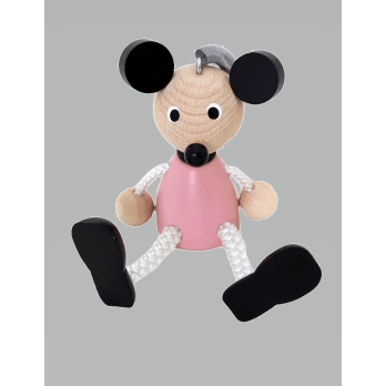 Hüpfmaus 7 rosa - aus Holz an Feder